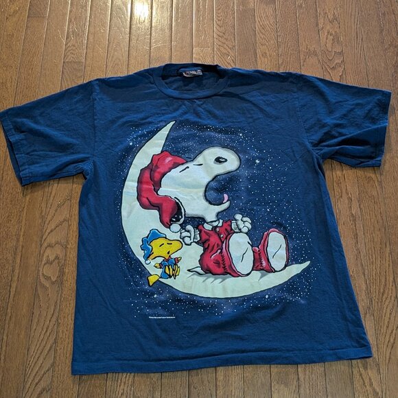 Vintage Peanuts Snoopy and Woodstock Sleeping on the Moon T-Shirt Made in USA - - Picture 1 of 5